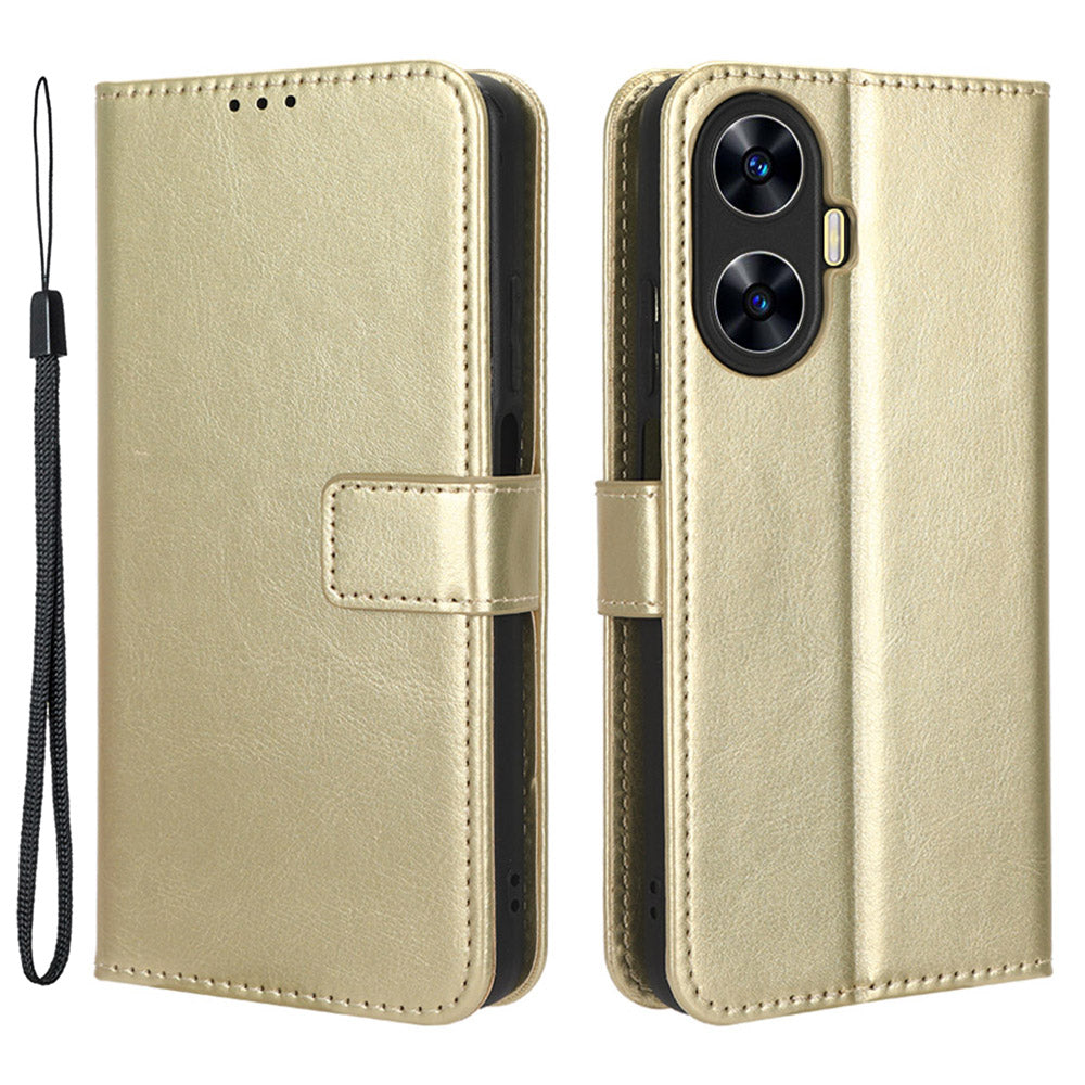 For Realme C55 / narzo N55 4G Leather Protective Phone Case Crazy Horse Texture Cellphone Cover with Stand Wallet