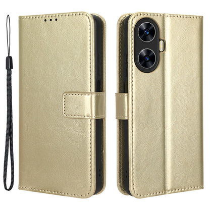 For Realme C55 / narzo N55 4G Leather Protective Phone Case Crazy Horse Texture Cellphone Cover with Stand Wallet
