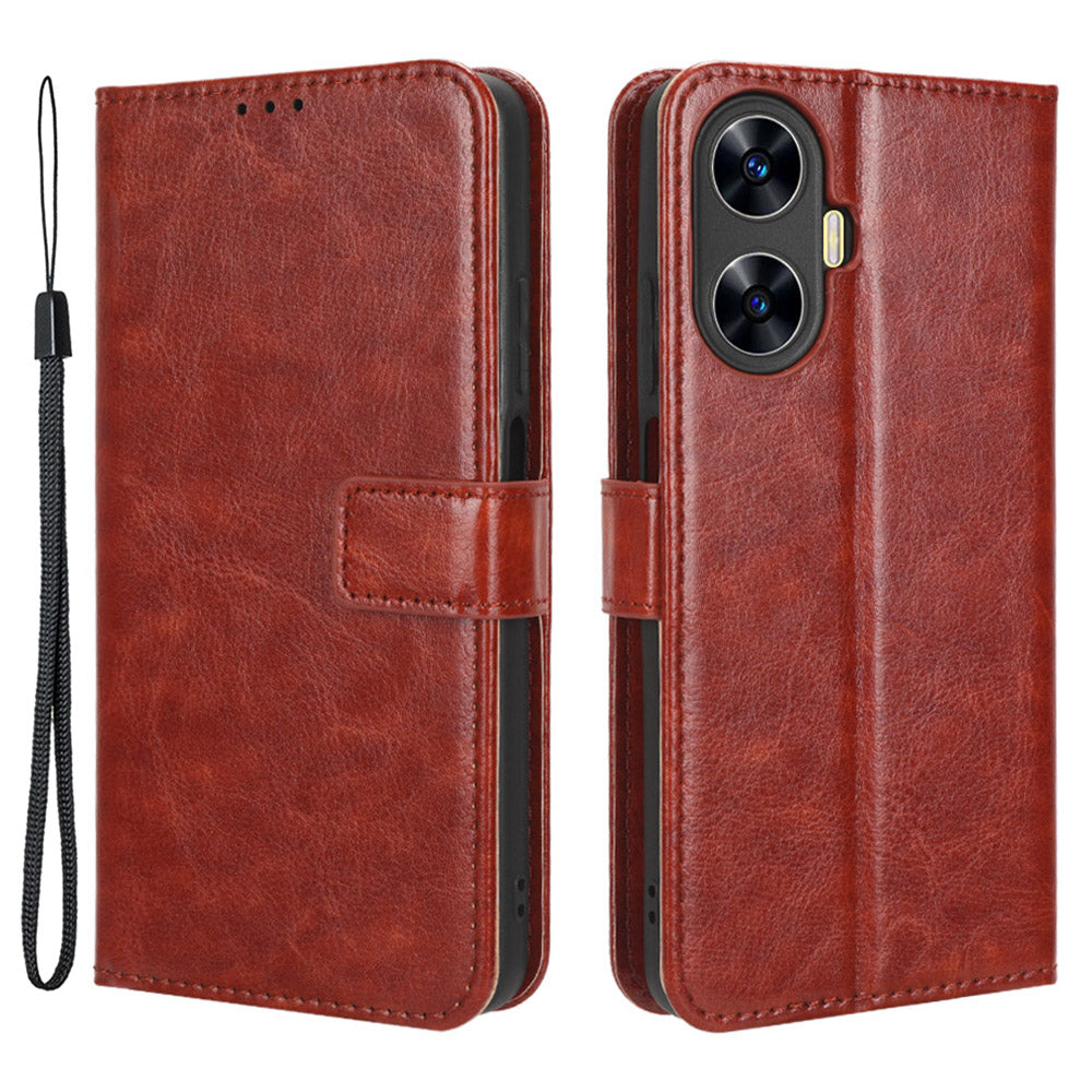 For Realme C55 / narzo N55 4G Leather Protective Phone Case Crazy Horse Texture Cellphone Cover with Stand Wallet