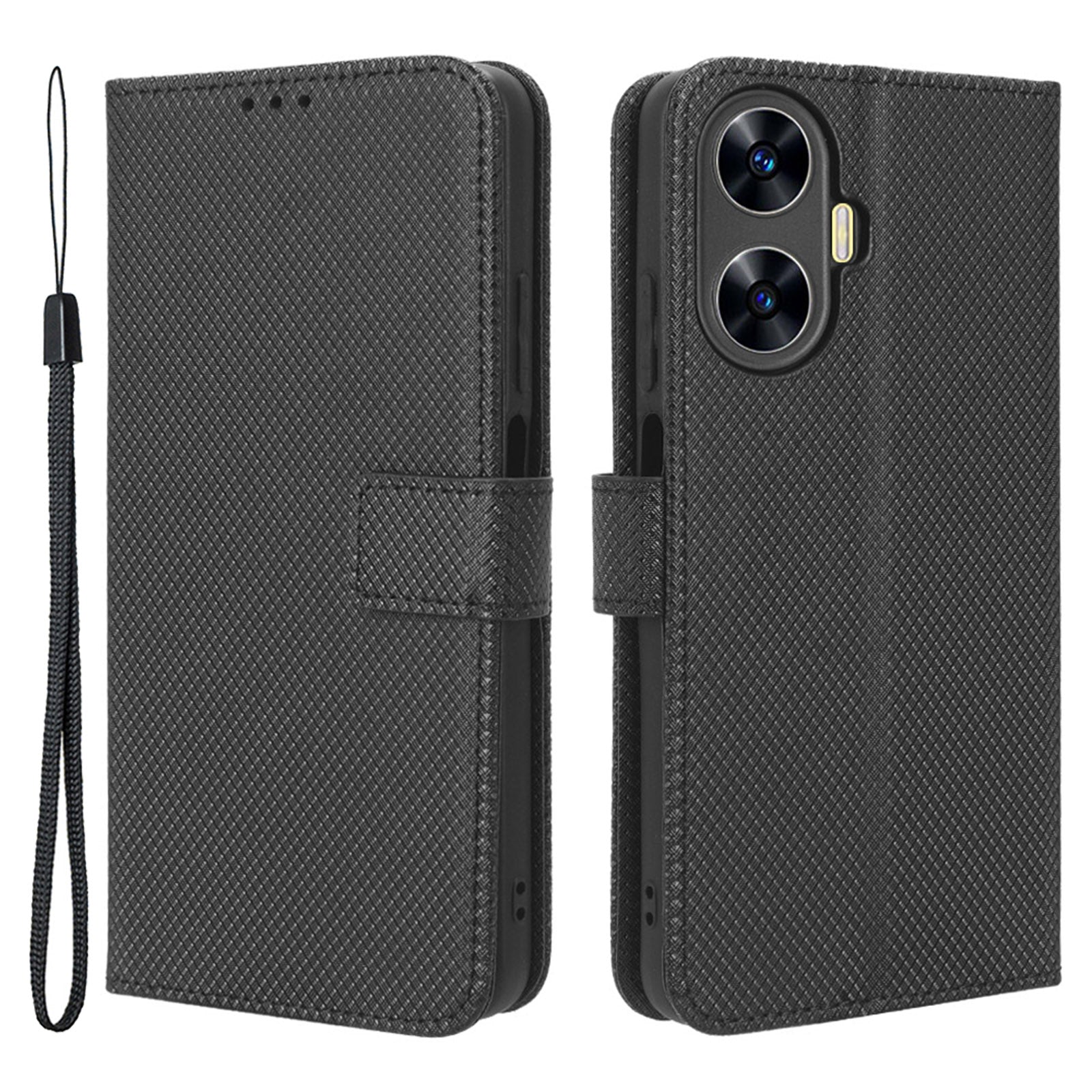 For Realme C55 PU Leather Wallet Case Stand Diamond Texture Magnetic Closure Shockproof Flip Cover