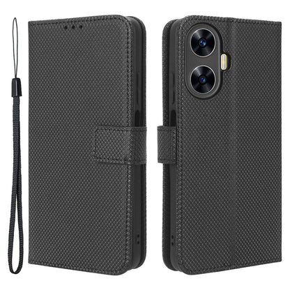For Realme C55 PU Leather Wallet Case Stand Diamond Texture Magnetic Closure Shockproof Flip Cover