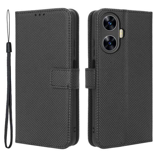 For Realme C55 PU Leather Wallet Case Stand Diamond Texture Magnetic Closure Shockproof Flip Cover