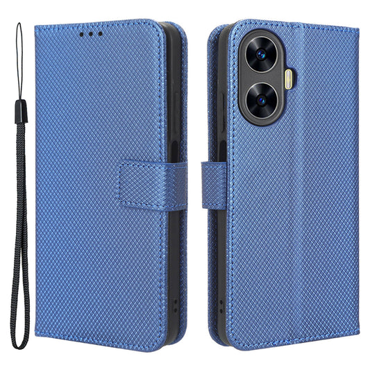 For Realme C55 PU Leather Wallet Case Stand Diamond Texture Magnetic Closure Shockproof Flip Cover