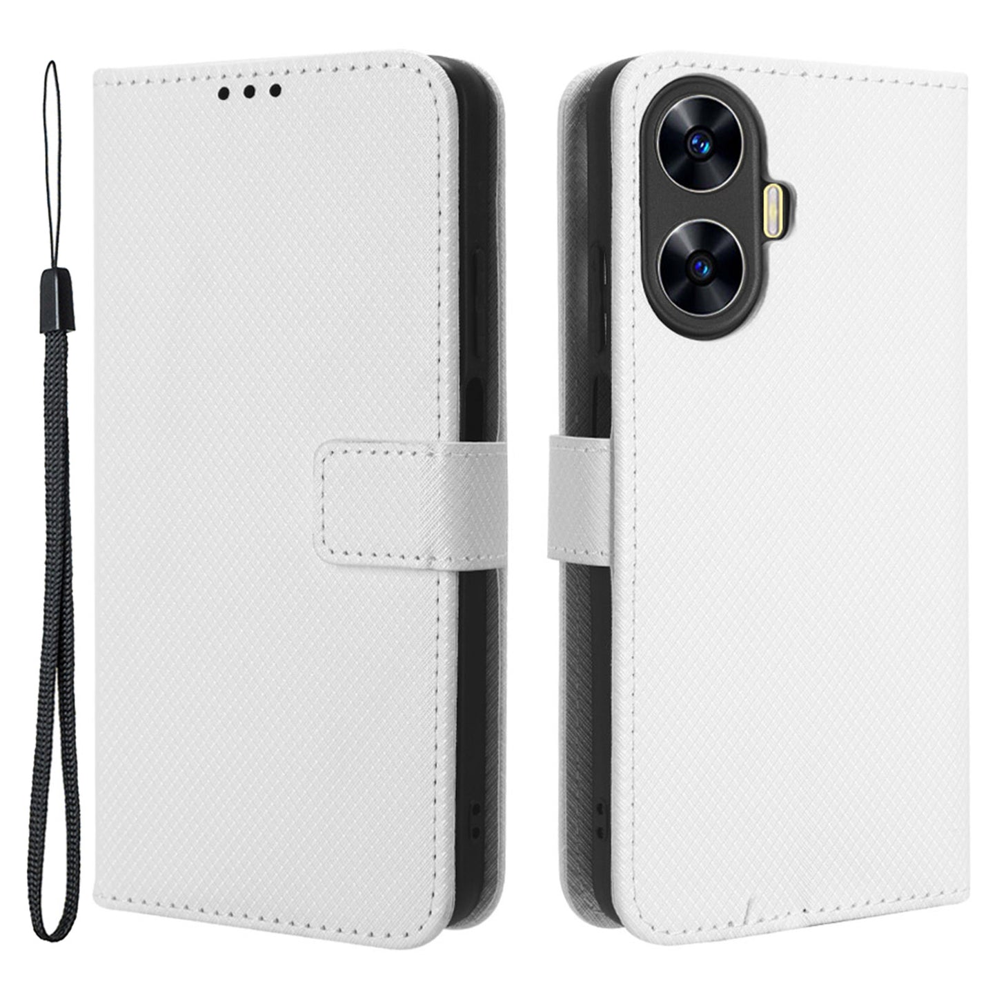 For Realme C55 PU Leather Wallet Case Stand Diamond Texture Magnetic Closure Shockproof Flip Cover