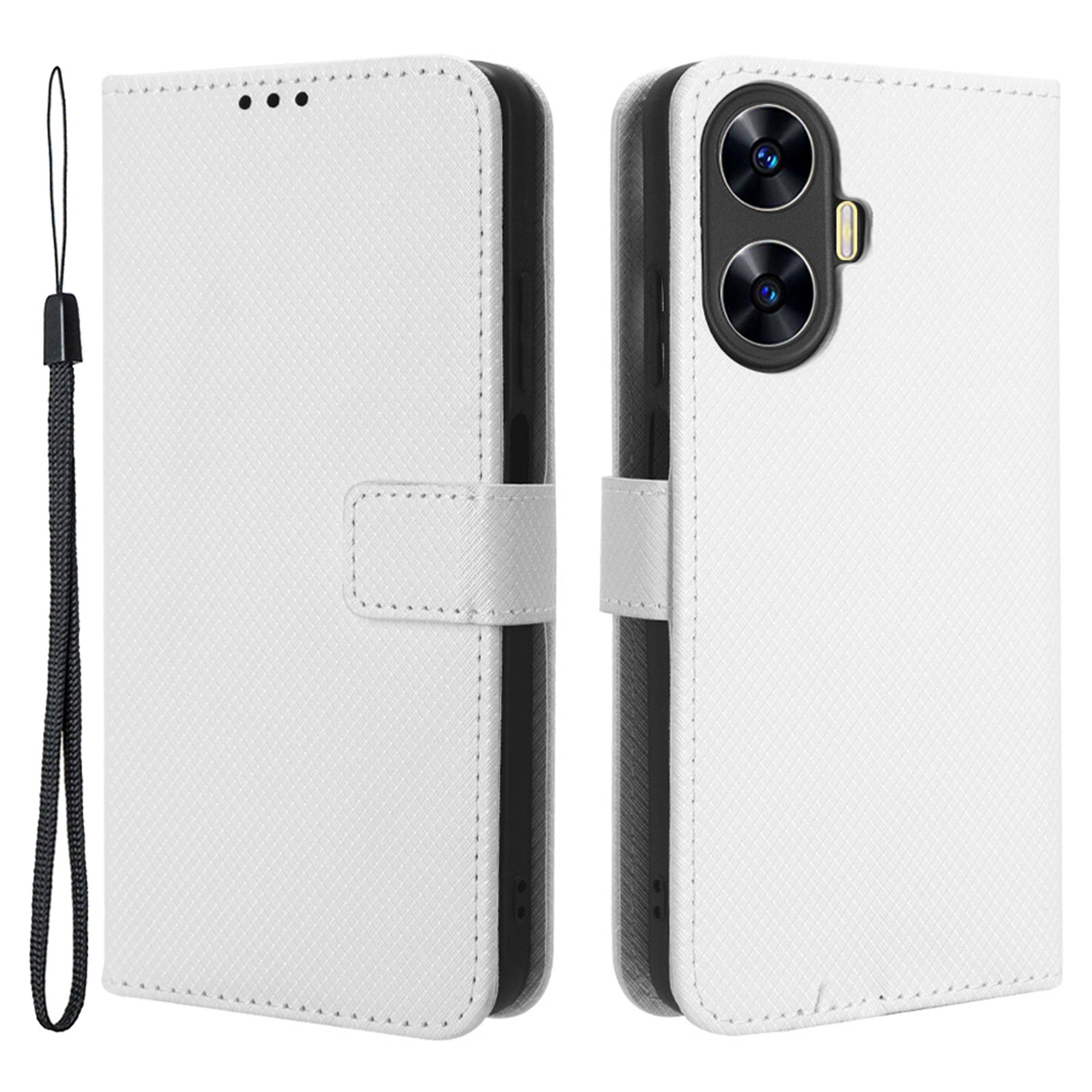 For Realme C55 PU Leather Wallet Case Stand Diamond Texture Magnetic Closure Shockproof Flip Cover