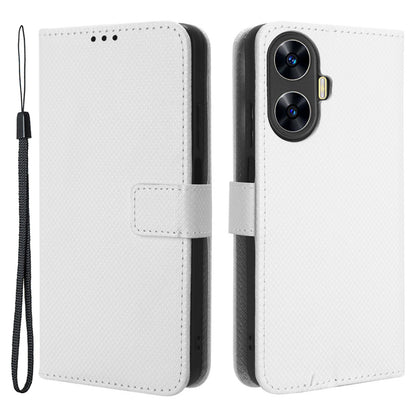 For Realme C55 PU Leather Wallet Case Stand Diamond Texture Magnetic Closure Shockproof Flip Cover