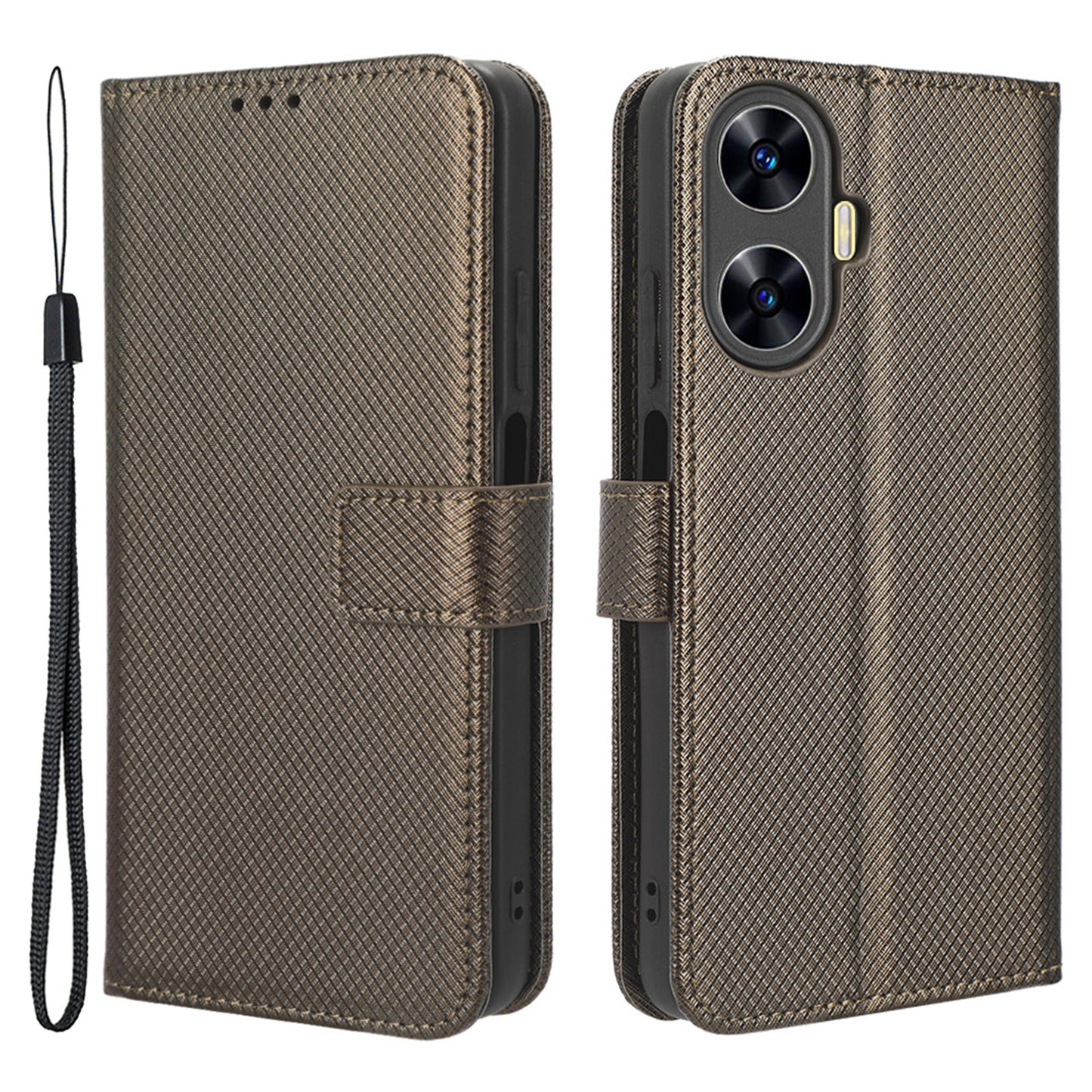 For Realme C55 PU Leather Wallet Case Stand Diamond Texture Magnetic Closure Shockproof Flip Cover