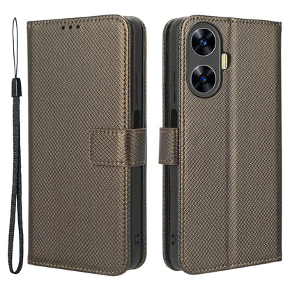 For Realme C55 PU Leather Wallet Case Stand Diamond Texture Magnetic Closure Shockproof Flip Cover