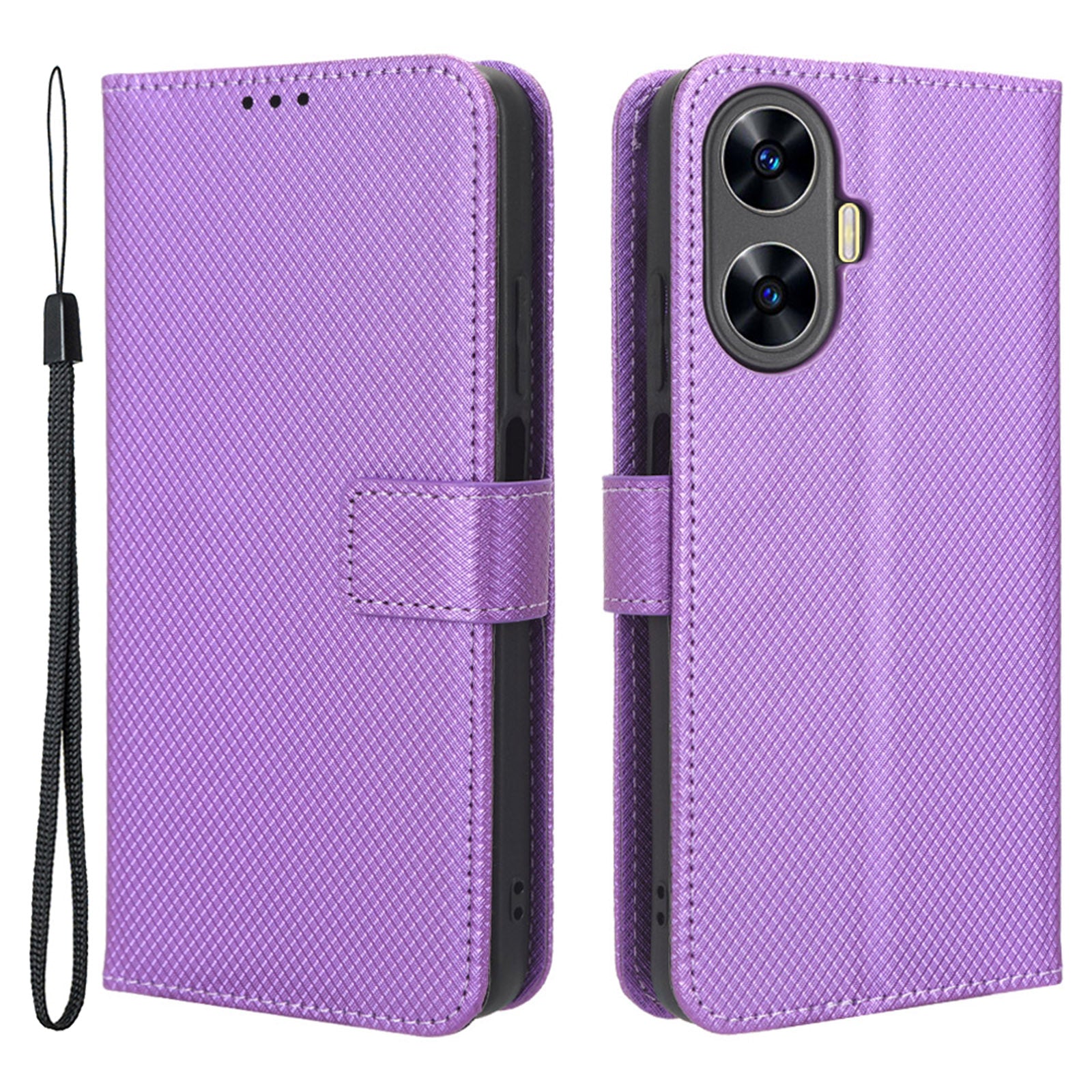 For Realme C55 PU Leather Wallet Case Stand Diamond Texture Magnetic Closure Shockproof Flip Cover