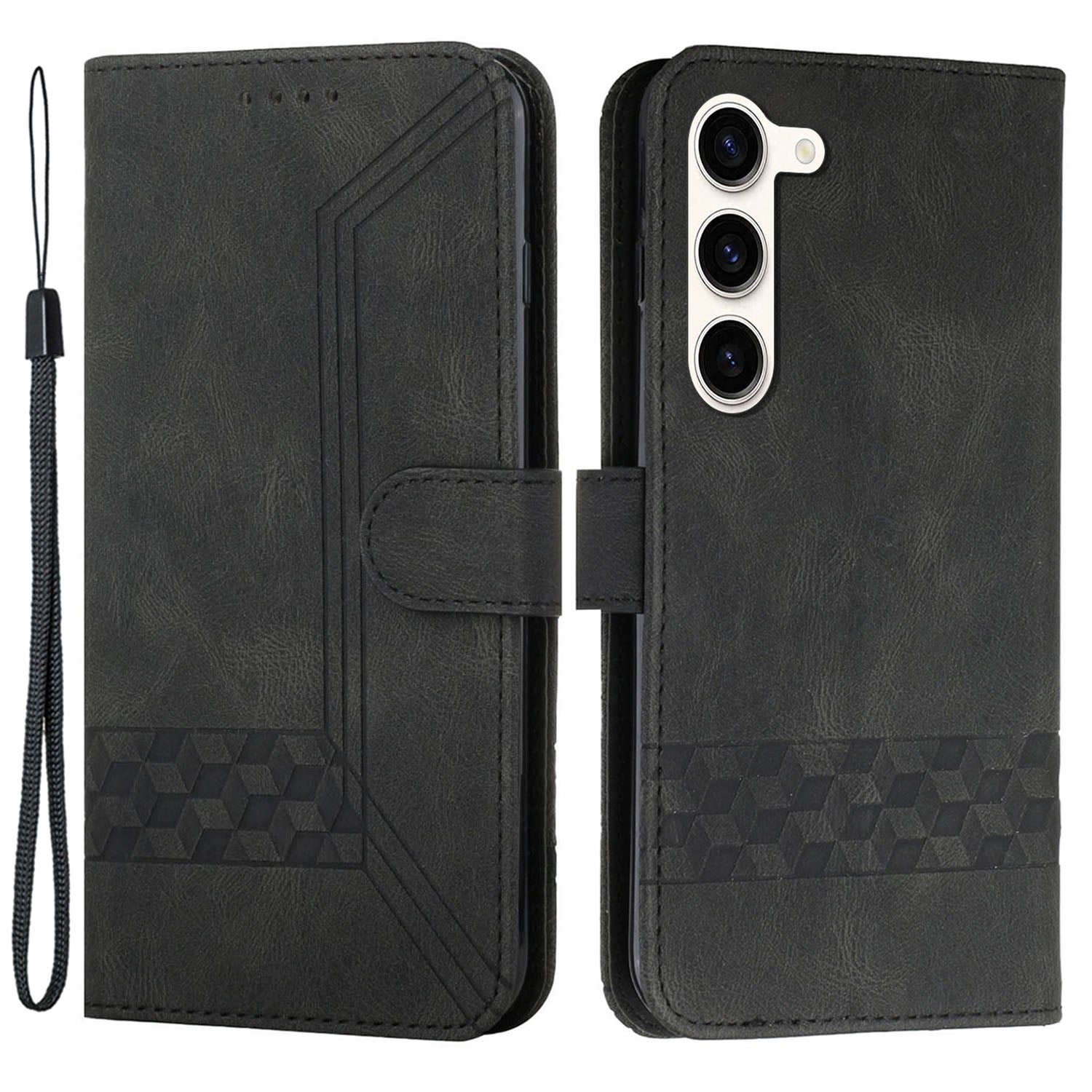 YX0010 Series for Samsung Galaxy S23+ Imprinted Stand Case PU Leather Phone Wallet Cover with Strap