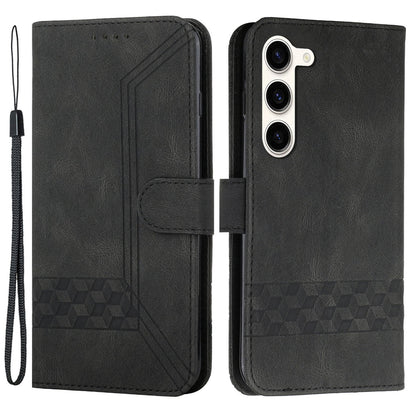 YX0010 Series for Samsung Galaxy S23+ Imprinted Stand Case PU Leather Phone Wallet Cover with Strap