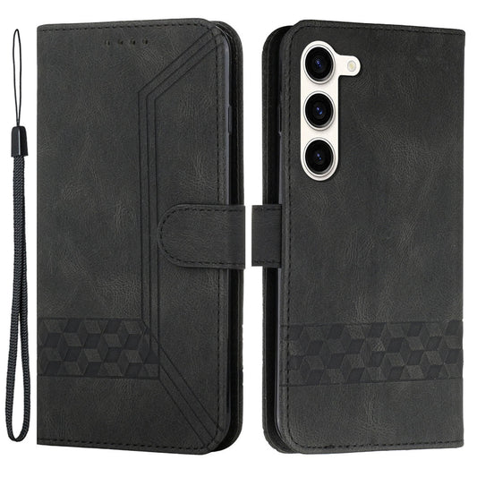 YX0010 Series for Samsung Galaxy S23+ Imprinted Stand Case PU Leather Phone Wallet Cover with Strap