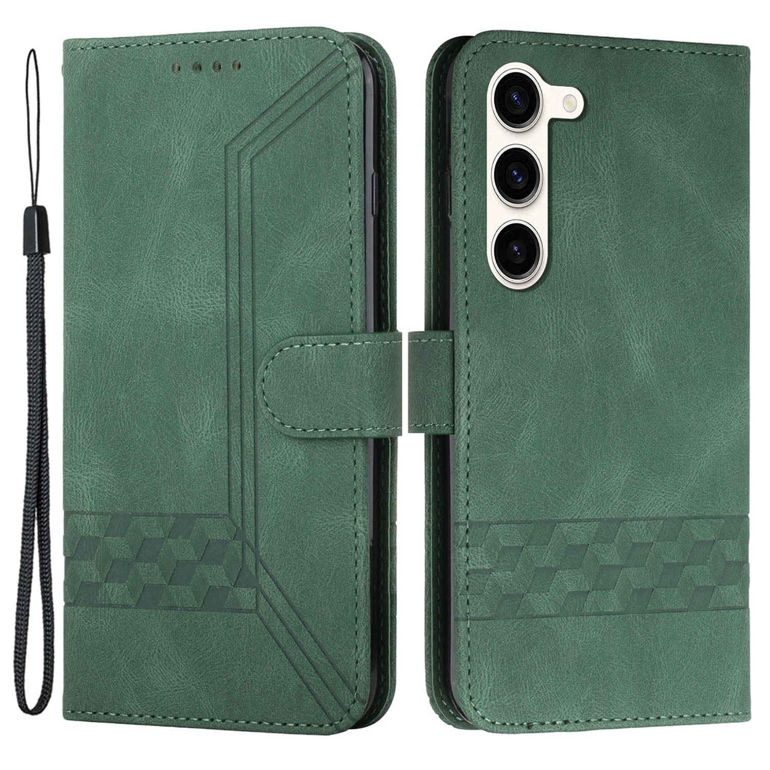 YX0010 Series for Samsung Galaxy S23+ Imprinted Stand Case PU Leather Phone Wallet Cover with Strap