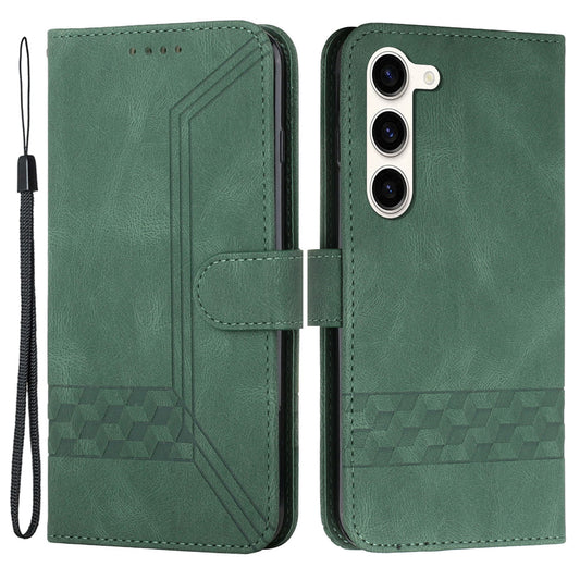 YX0010 Series for Samsung Galaxy S23+ Imprinted Stand Case PU Leather Phone Wallet Cover with Strap