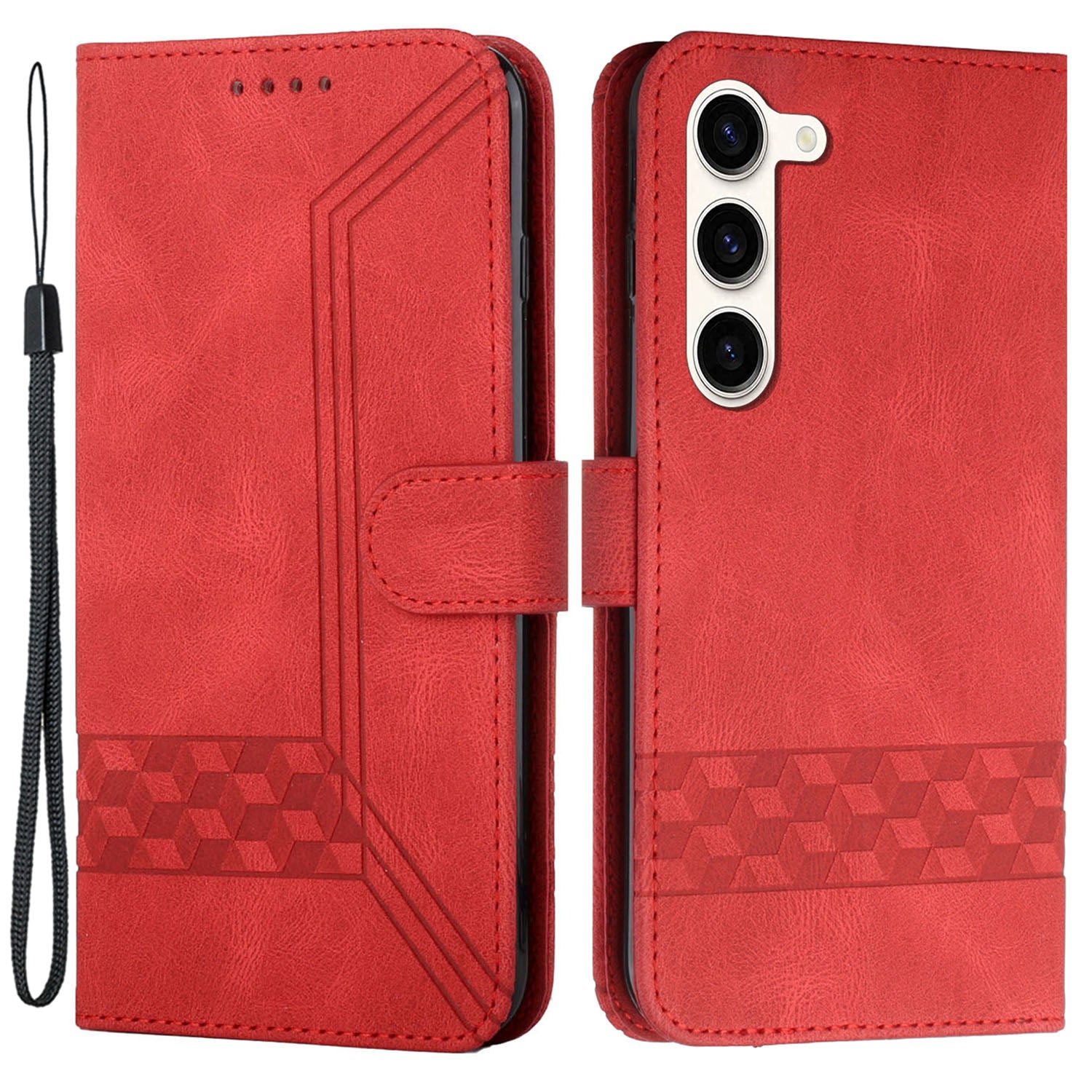 YX0010 Series for Samsung Galaxy S23+ Imprinted Stand Case PU Leather Phone Wallet Cover with Strap