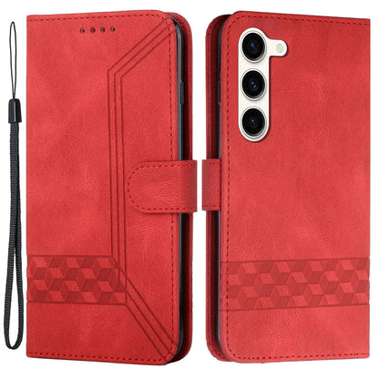 YX0010 Series for Samsung Galaxy S23+ Imprinted Stand Case PU Leather Phone Wallet Cover with Strap