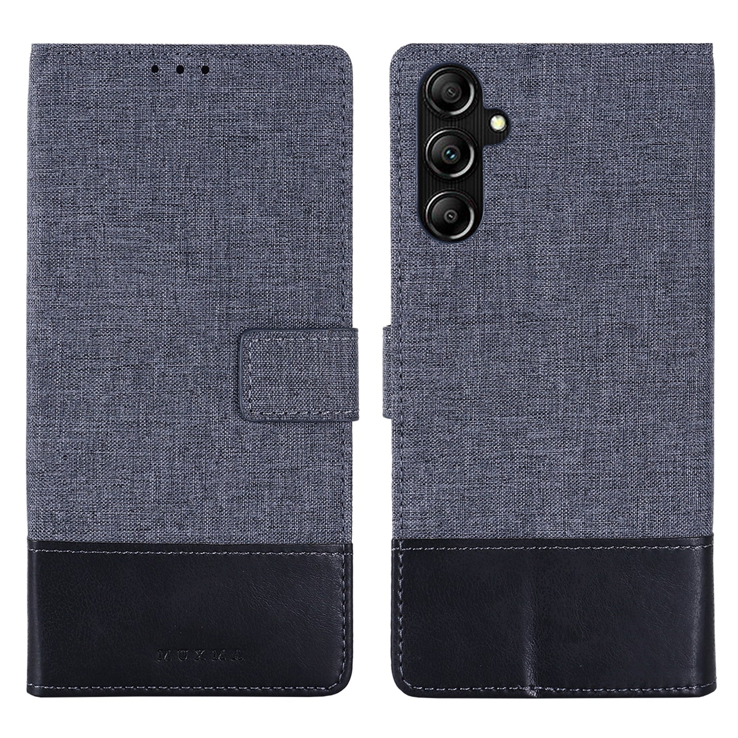 MUXMA MX102 for Samsung Galaxy A14 4G / 5G Canvas PU Leather Splicing Phone Case Wallet Stand Cover