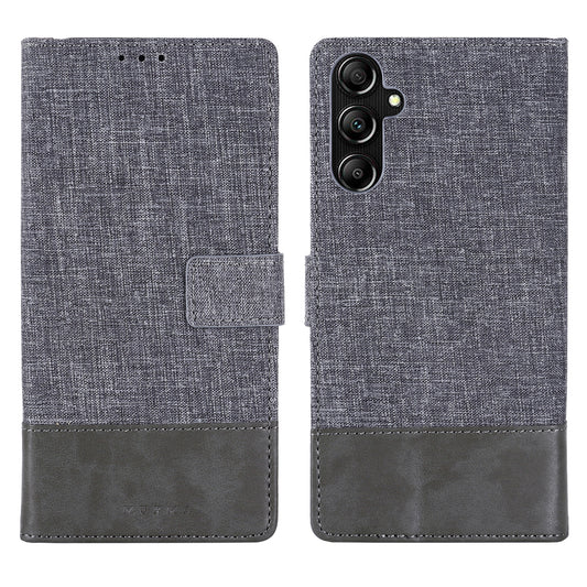 MUXMA MX102 for Samsung Galaxy A14 4G / 5G Canvas PU Leather Splicing Phone Case Wallet Stand Cover