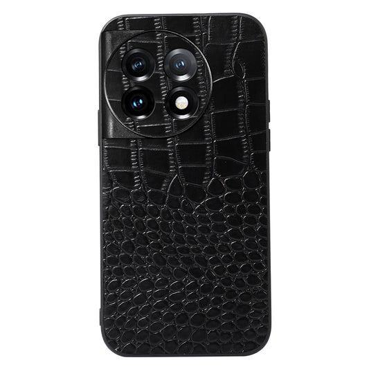 For OnePlus Ace 2 5G / 11R 5G Phone Cover, Genuine Cowhide Leather Coated PC+TPU Crocodile Texture Case
