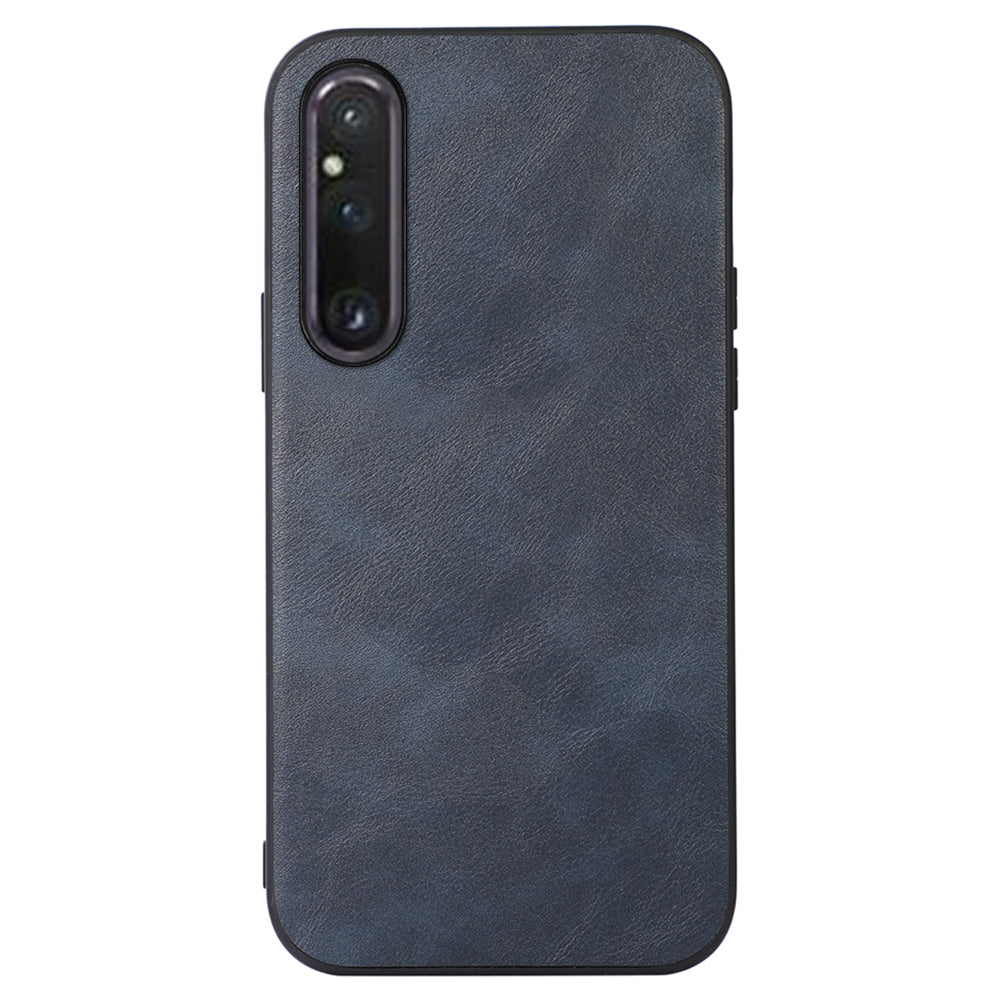 For Sony Xperia 1 V Cowhide Texture PU Leather Coating Case Hard PC Soft TPU Phone Cover