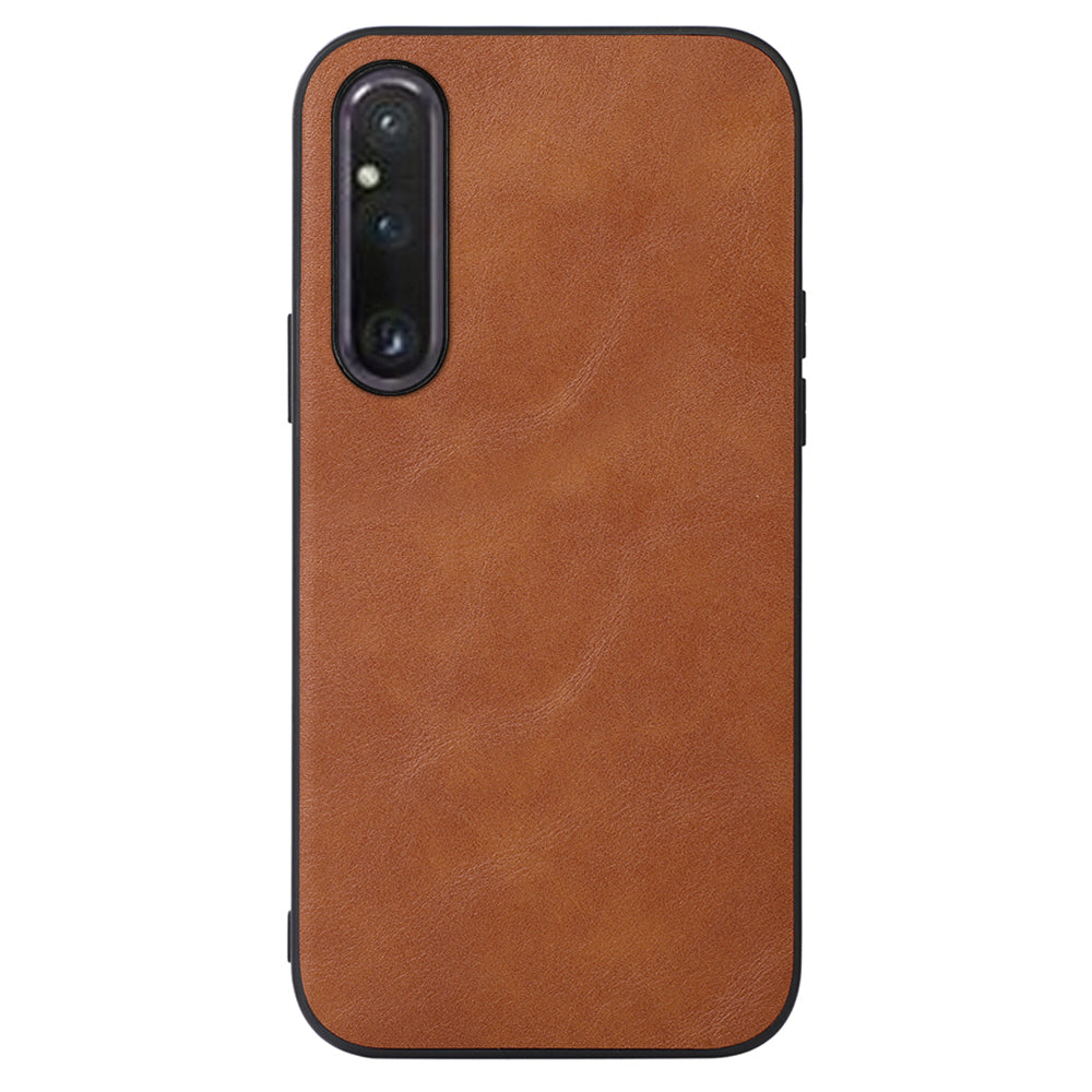 For Sony Xperia 1 V Cowhide Texture PU Leather Coating Case Hard PC Soft TPU Phone Cover