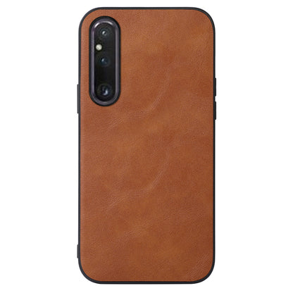 For Sony Xperia 1 V Cowhide Texture PU Leather Coating Case Hard PC Soft TPU Phone Cover