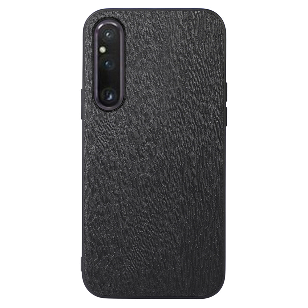 For Sony Xperia 1 V Wood Texture Phone Back Cover PU Leather Coated PC+TPU Case
