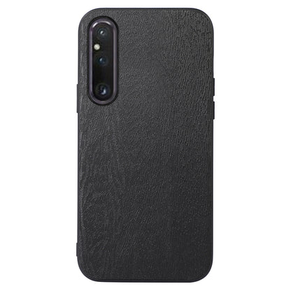 For Sony Xperia 1 V Wood Texture Phone Back Cover PU Leather Coated PC+TPU Case