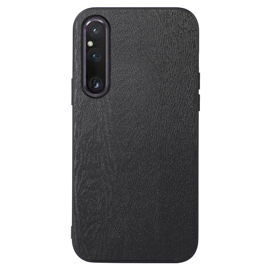 For Sony Xperia 1 V Wood Texture Phone Back Cover PU Leather Coated PC+TPU Case