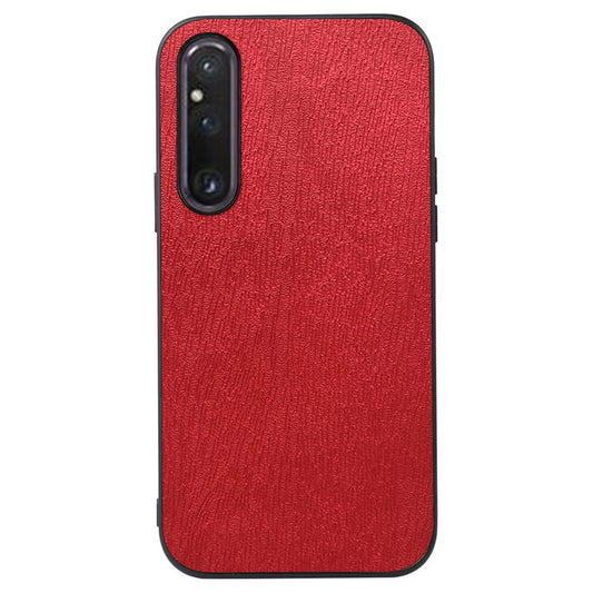 For Sony Xperia 1 V Wood Texture Phone Back Cover PU Leather Coated PC+TPU Case