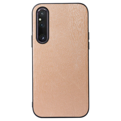 For Sony Xperia 1 V Wood Texture Phone Back Cover PU Leather Coated PC+TPU Case