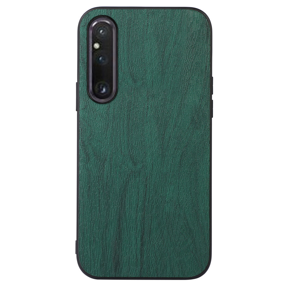 For Sony Xperia 1 V Wood Texture Phone Back Cover PU Leather Coated PC+TPU Case