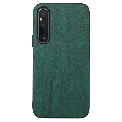 For Sony Xperia 1 V Wood Texture Phone Back Cover PU Leather Coated PC+TPU Case