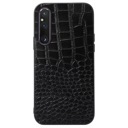 For Sony Xperia 1 V Genuine Cowhide Leather Coated PC+TPU Crocodile Texture Phone Case