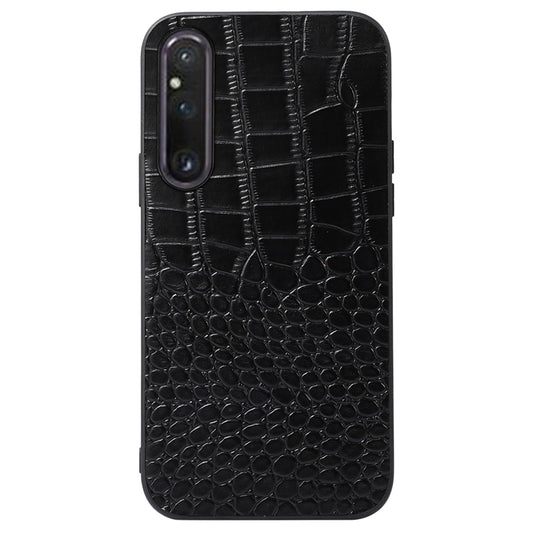For Sony Xperia 1 V Genuine Cowhide Leather Coated PC+TPU Crocodile Texture Phone Case