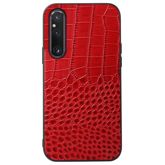 For Sony Xperia 1 V Genuine Cowhide Leather Coated PC+TPU Crocodile Texture Phone Case