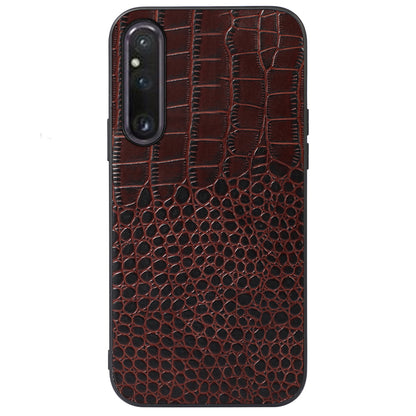 For Sony Xperia 1 V Genuine Cowhide Leather Coated PC+TPU Crocodile Texture Phone Case