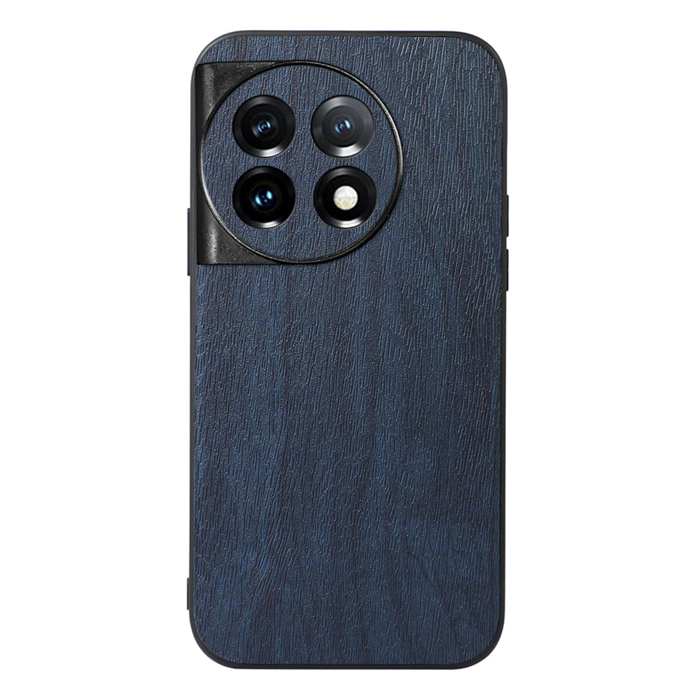 For OnePlus 11 5G Wood Grain Anti-Fingerprint Phone Cover PU Leather+PC+TPU Phone Case