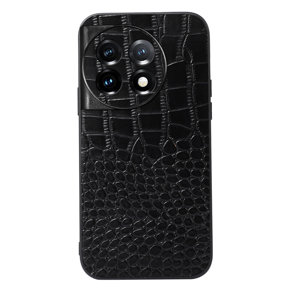 For OnePlus 11 5G Crocodile Texture Phone Case Genuine Cowhide Leather Coated PC+TPU Anti-Scratch Shell