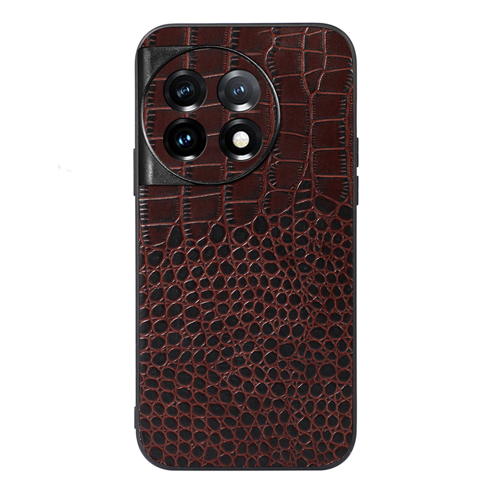 For OnePlus 11 5G Crocodile Texture Phone Case Genuine Cowhide Leather Coated PC+TPU Anti-Scratch Shell