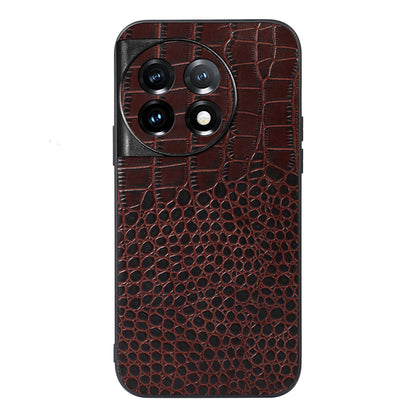 For OnePlus 11 5G Crocodile Texture Phone Case Genuine Cowhide Leather Coated PC+TPU Anti-Scratch Shell