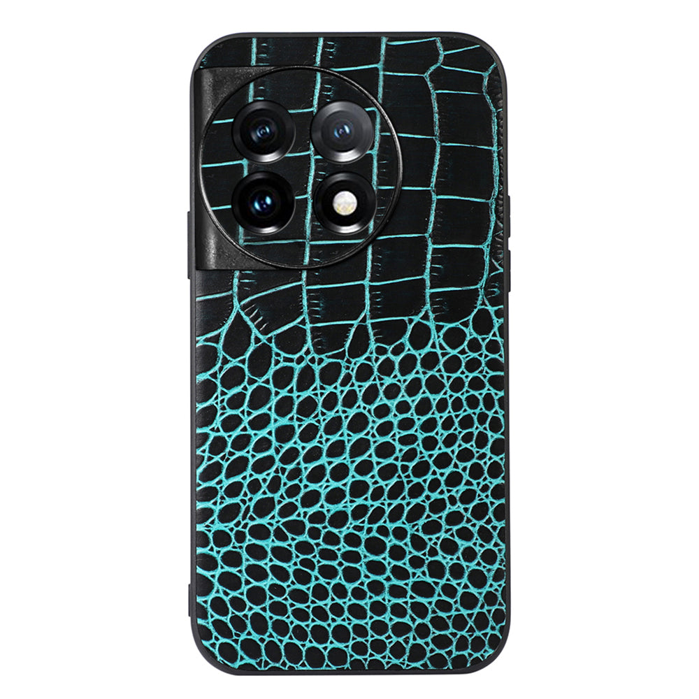 For OnePlus 11 5G Crocodile Texture Phone Case Genuine Cowhide Leather Coated PC+TPU Anti-Scratch Shell