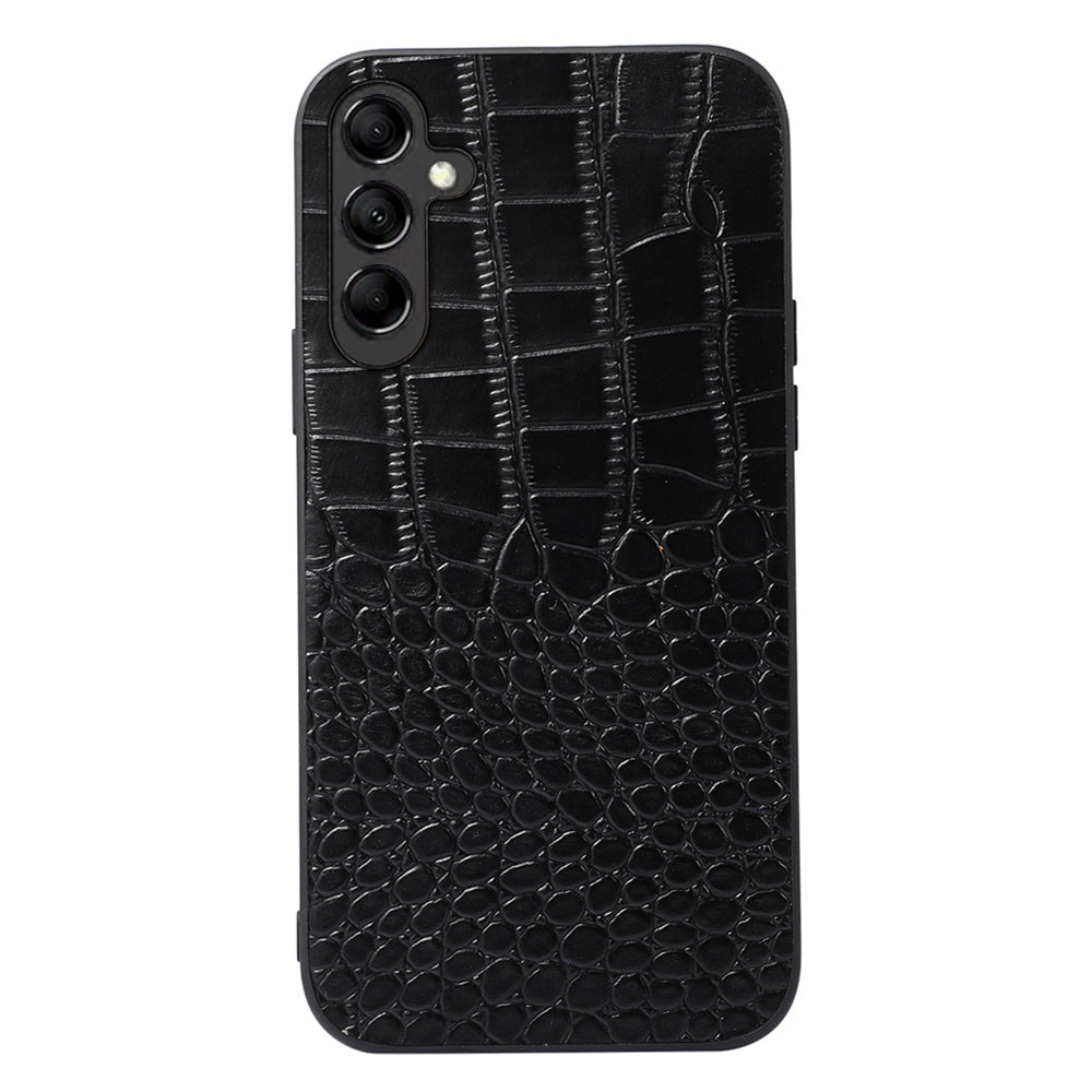 For Samsung Galaxy A24 4G Phone Cover Genuine Cowhide Leather Coated PC+TPU Crocodile Texture Phone Case