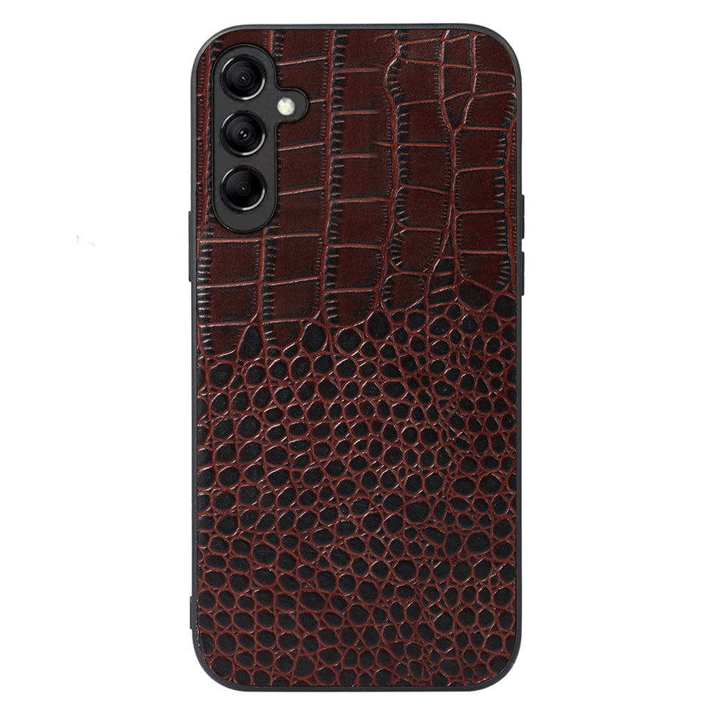 For Samsung Galaxy A24 4G Phone Cover Genuine Cowhide Leather Coated PC+TPU Crocodile Texture Phone Case