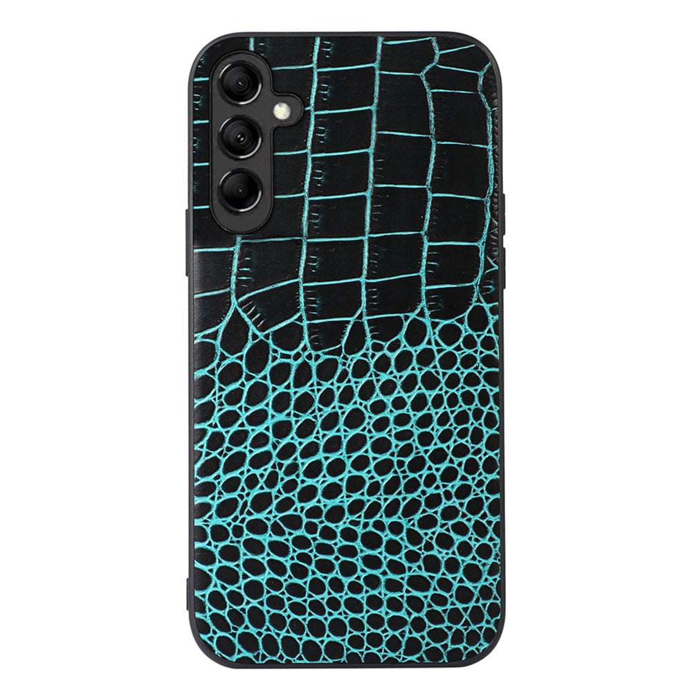 For Samsung Galaxy A24 4G Phone Cover Genuine Cowhide Leather Coated PC+TPU Crocodile Texture Phone Case