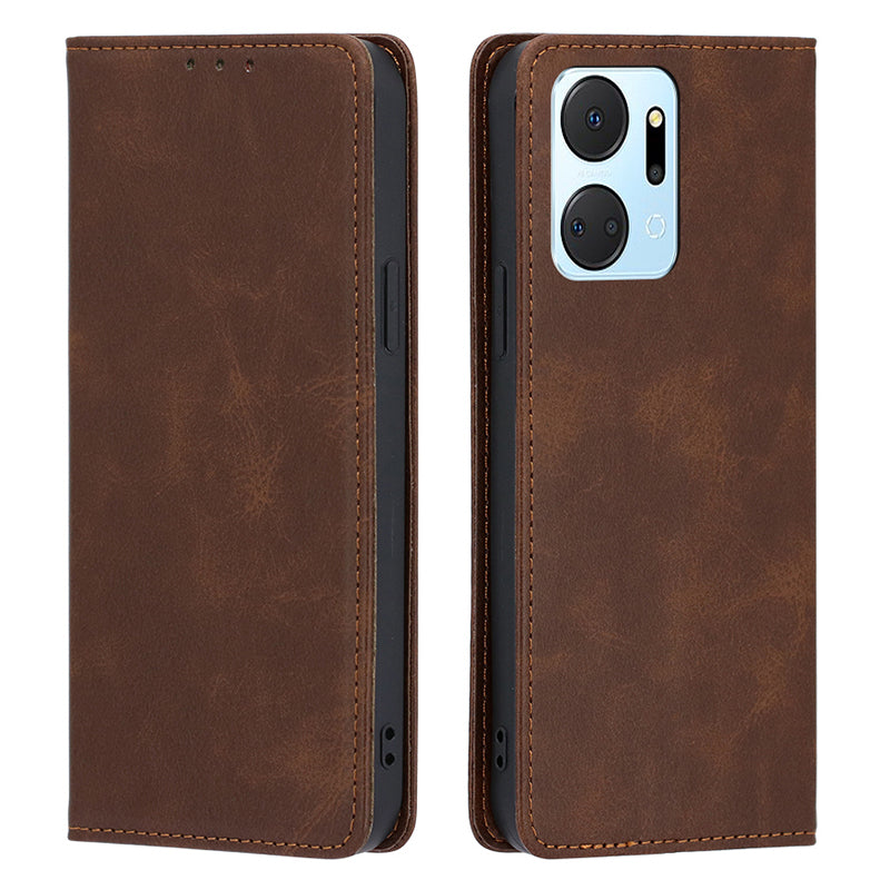 For Honor X7a 5G Calf Texture Phone Case Magnetic Auto-absorbed Wallet Leather Stand Cover
