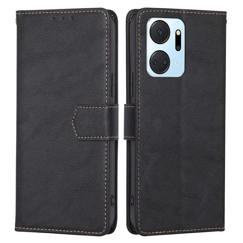 For Honor X7a 4G Cowhide Texture RFID Blocking Phone Case PU Leather Wallet Stand Phone Cover