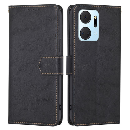 For Honor X7a 4G Cowhide Texture RFID Blocking Phone Case PU Leather Wallet Stand Phone Cover