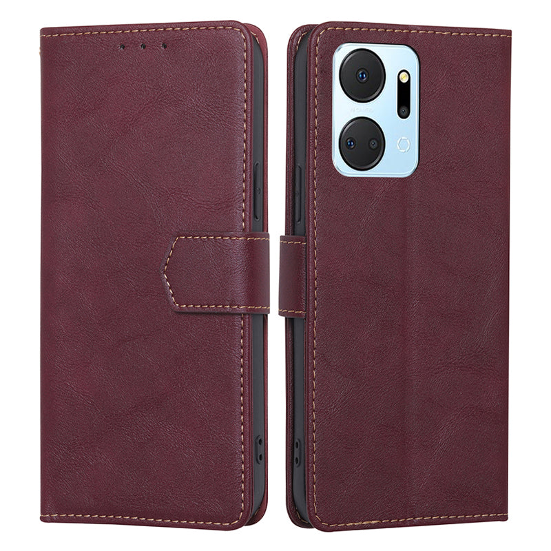 For Honor X7a 4G Cowhide Texture RFID Blocking Phone Case PU Leather Wallet Stand Phone Cover