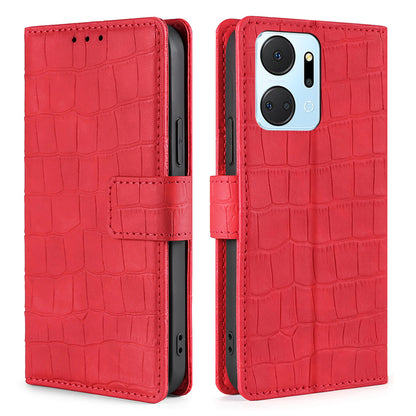 For Honor X7a 5G Skin-touch Feeling Phone Case Crocodile Texture PU Leather Wallet Stand Anti-fall Cover